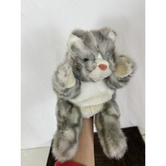 Folkmanis Grey Silver Tabby Kitten Cat Hand Puppet Pretty Blue Eyes - Picture 1 of 6